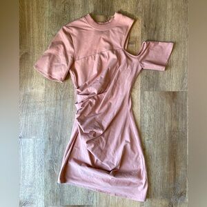 h:ours Pink Asymmetrical Cutout Tee Dress Size XS Mini Bodycon Casual Chic